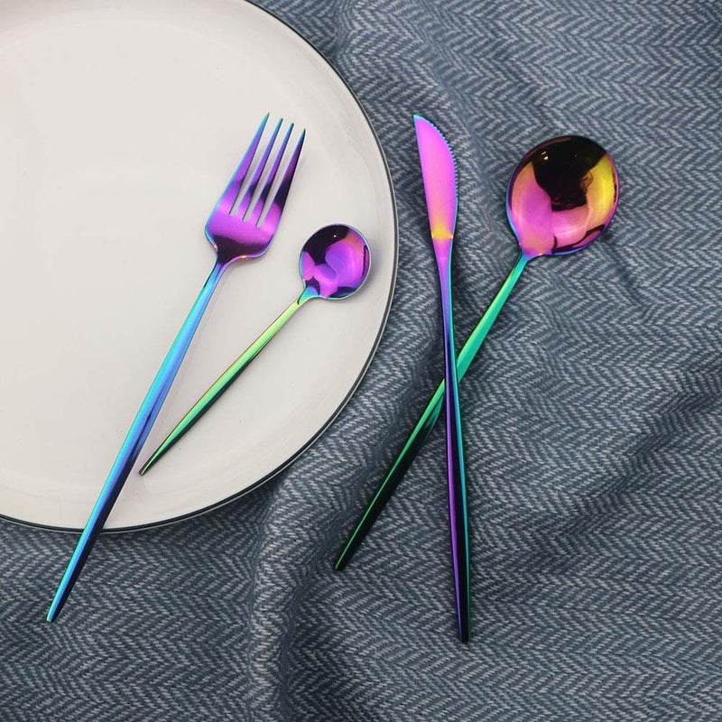 JASHII Flatware Set 24 Piece, Stainless Steel With Titanium Colorful Plated, Multicolor Flatware Set, Silverware, Rainbow Color Cutlery Set Service For 6 - Image 3